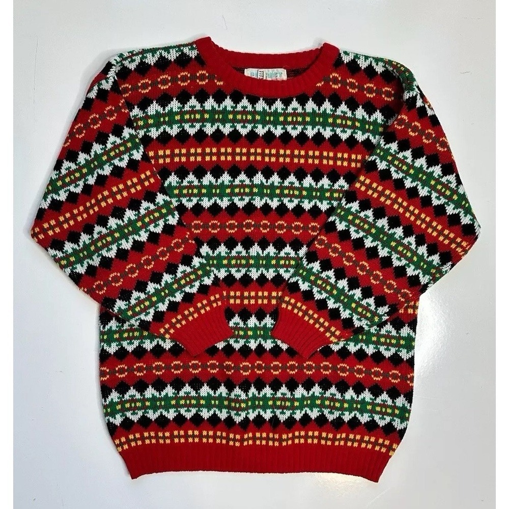 Croquet Club Sweater Multicolor Geometric Christmas Vintage / Women's Large‎